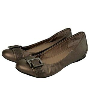 Abella Clara Metallic Bronze Ballet Flats Slip On Comfort Buckle Womens Size 6.5